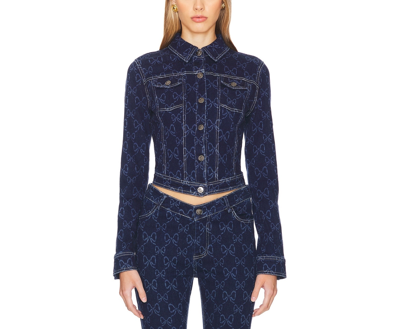 Loba Bow Print Blue Tulipania Denim Size S Jacket